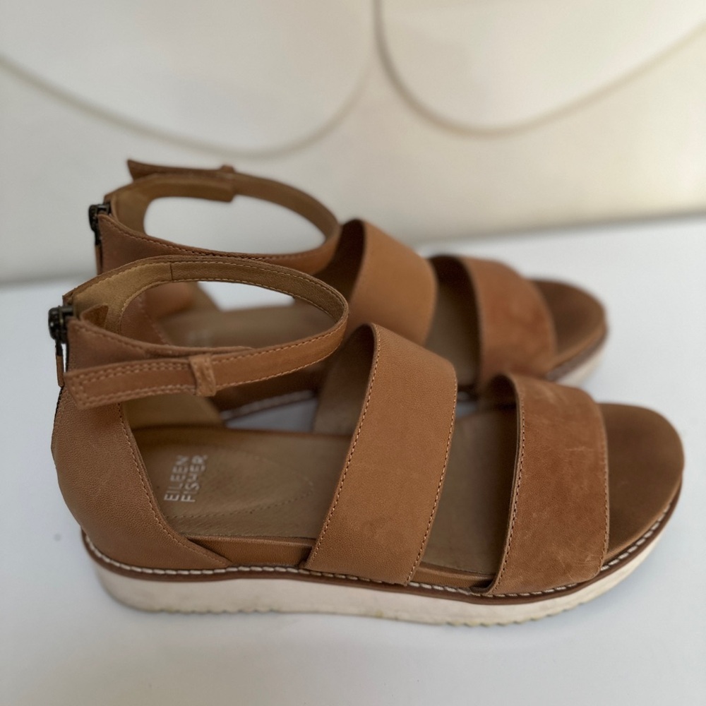 Eileen Fisher Women’s Leather Sandals - Size 9 - Brown Ankle Strap Block Heel